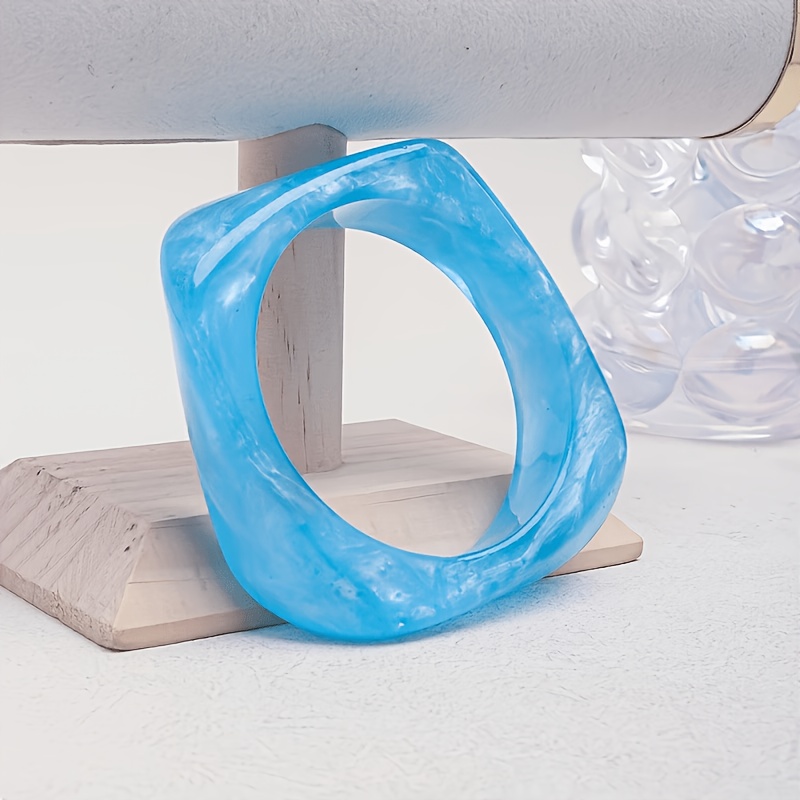 3pcs Blue Ocean Series Stackable Resin Bracelets, Beach Style